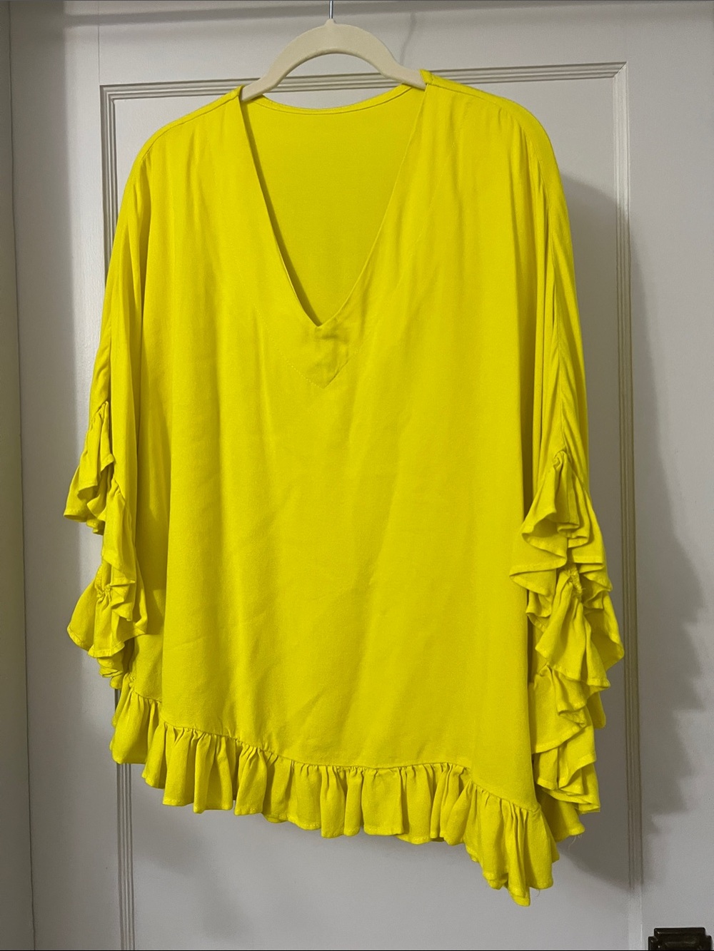 Bright Yellow Ruffle V-Neck Tunic Top
